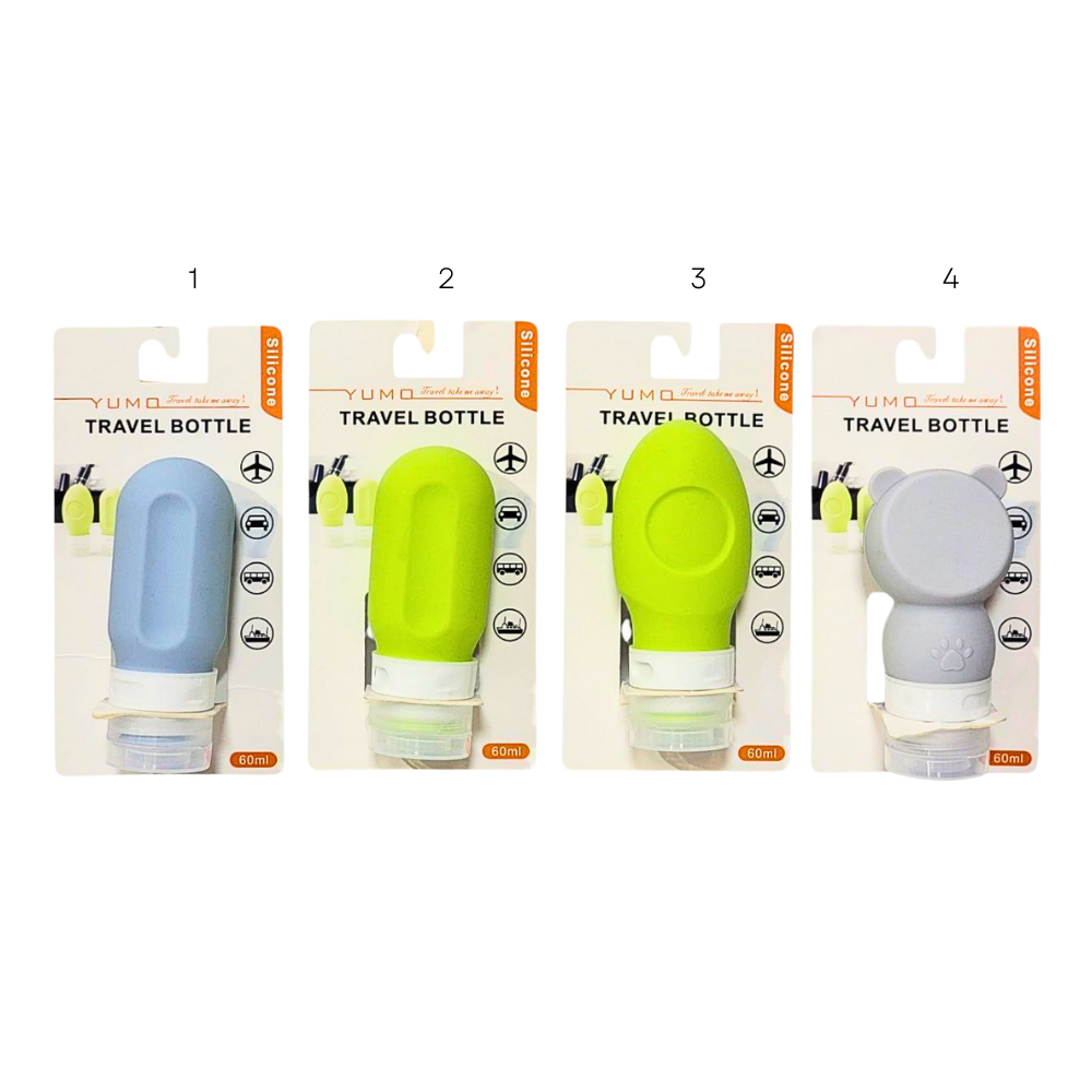 BOTES DE SILICONA PARA VIAJE, PARA SHAMPOO, ACONDICIONADOR, CREMA Y OTROS LIQUIDOS, A PRUEBA DE AGUA YUMO TRAVEL BOTTLE 60ML