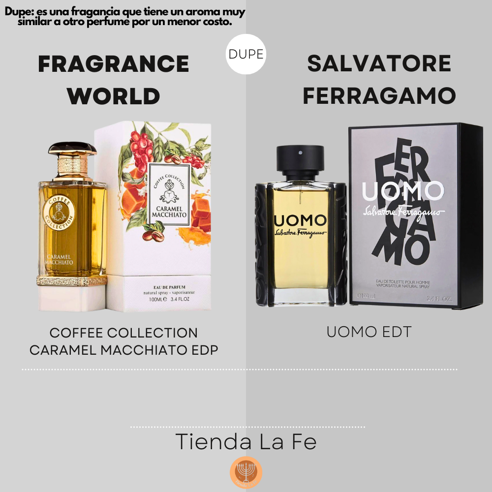 FRAGRANCE WORLD COFFEE COLLECTION CARAMEL MACCHIATO EDP 100ML (U) (DUPE SALVATORE FERRAGAMO UOMO EDT)
