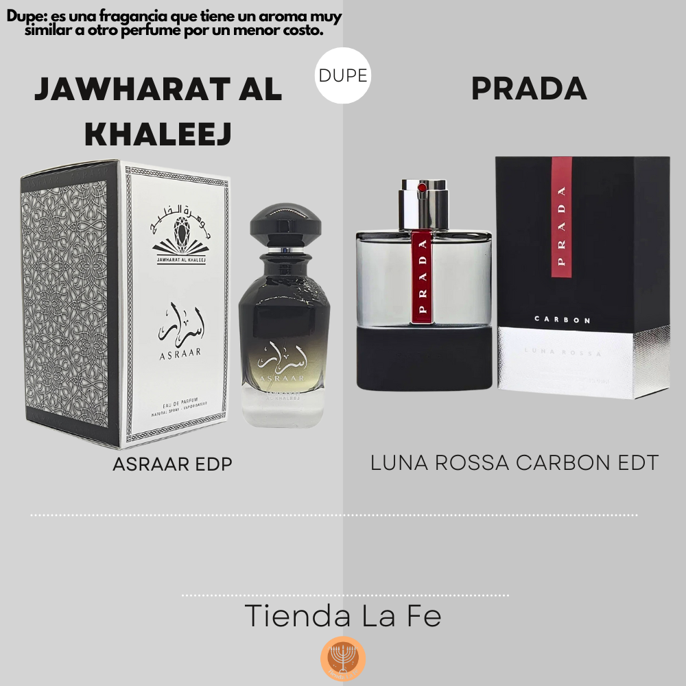 JAWHARAT AL KHALEEJ ASRAAR EDP 100ML (U) (DUPE PRADA LUNA ROSSA CARBON EDT)