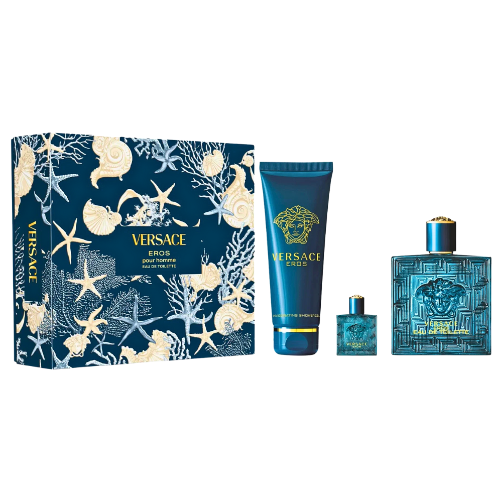 SET VERSACE EROS EDT POUR HOMME EDT 100ML, MINI EDT 5ML, SHOWER GEL 150ML (H)