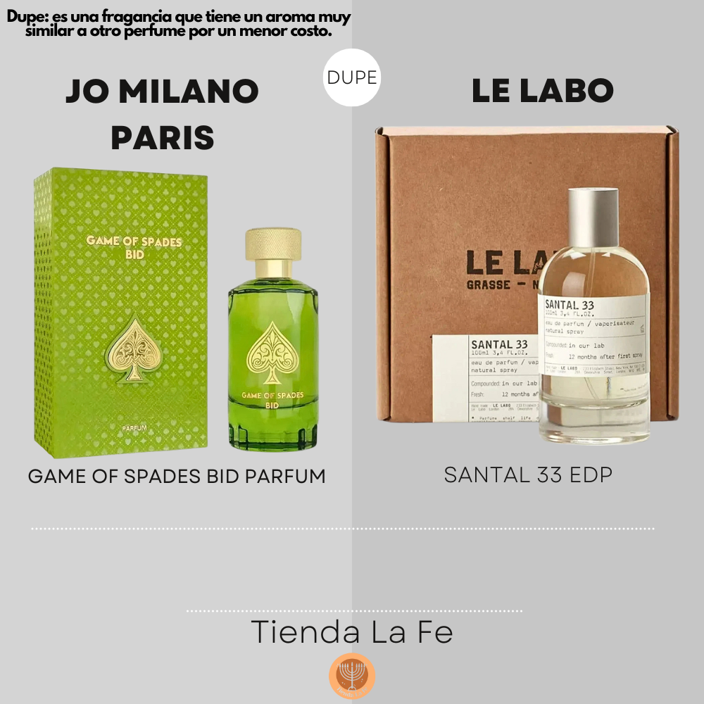 JO MILANO PARIS GAME OF SPADES BID PARFUM 100ML (H) (DUPE LE LABO SANTAL 33 EDP)