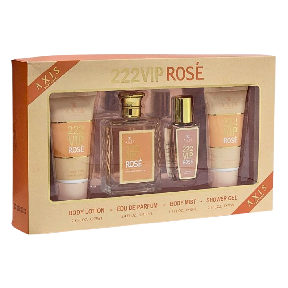 SET 222VIP ROSE AXIS PARFUMS EDP 100ML, BODY LOTION 75ML, SPLASH 50ML, SHOWER GEL 75ML (M) (AROMA SIMILAR CAROLINA HERRERA 212 VIP ROSE)