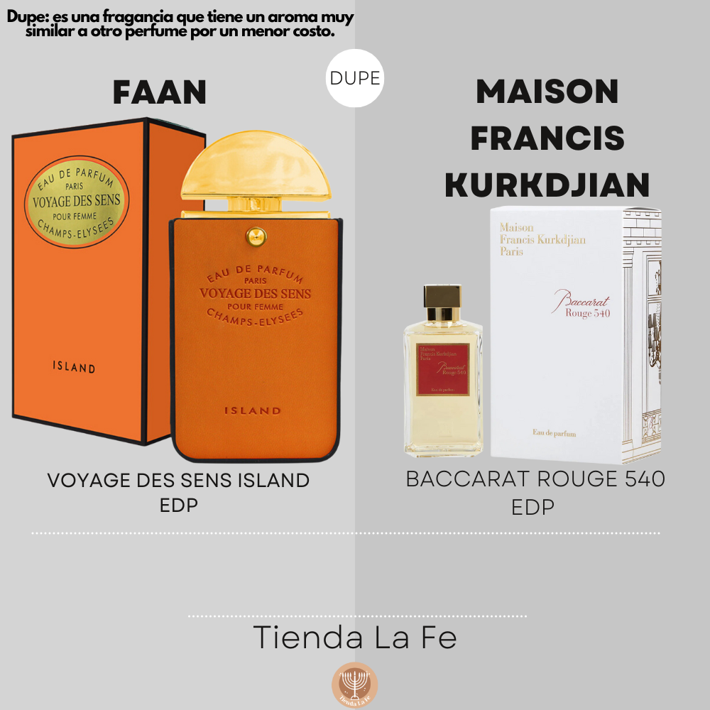 FAAN VOYAGE DES SENS ISLAND EDP 100ML (M) (DUPE MAISON FRANCIS KURKDJIAN BACCARAT ROUGE 540 EDP)