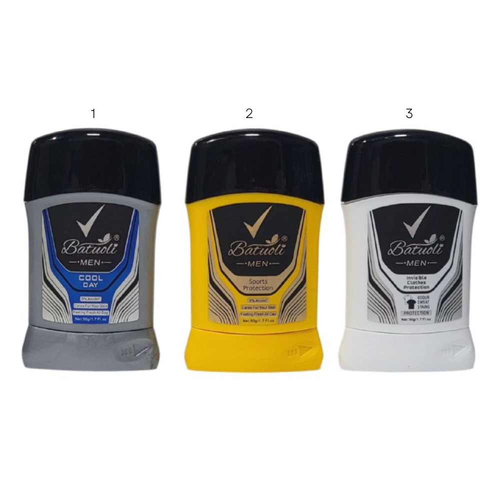 DESODORANTE PARA HOMBRES ANTITRANSPIRANTE EN BARRA 50G, DUPE DE REXONA , PROTECCION SUAVE DURANTE 24H, APLICACION SUAVE EXTRA FRESCA Y LIMPIA BATUOLI