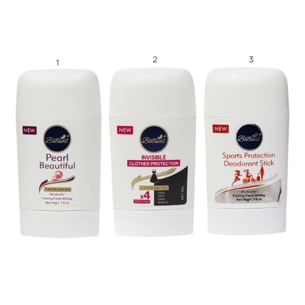 DESODORANTE PARA MUJERES ANTITRANSPIRANTE EN BARRA 50G, DUPE DE NIVEA, OFRECE 24H DE PROTECCION, APLICACION SUAVE, FRESCA Y NO PEGAJOSA EN LA PIEL, COMBATE EL MAL OLOR Y EL SUDOR SIN ALCOHOL NI ALUMINIO BATUOLI