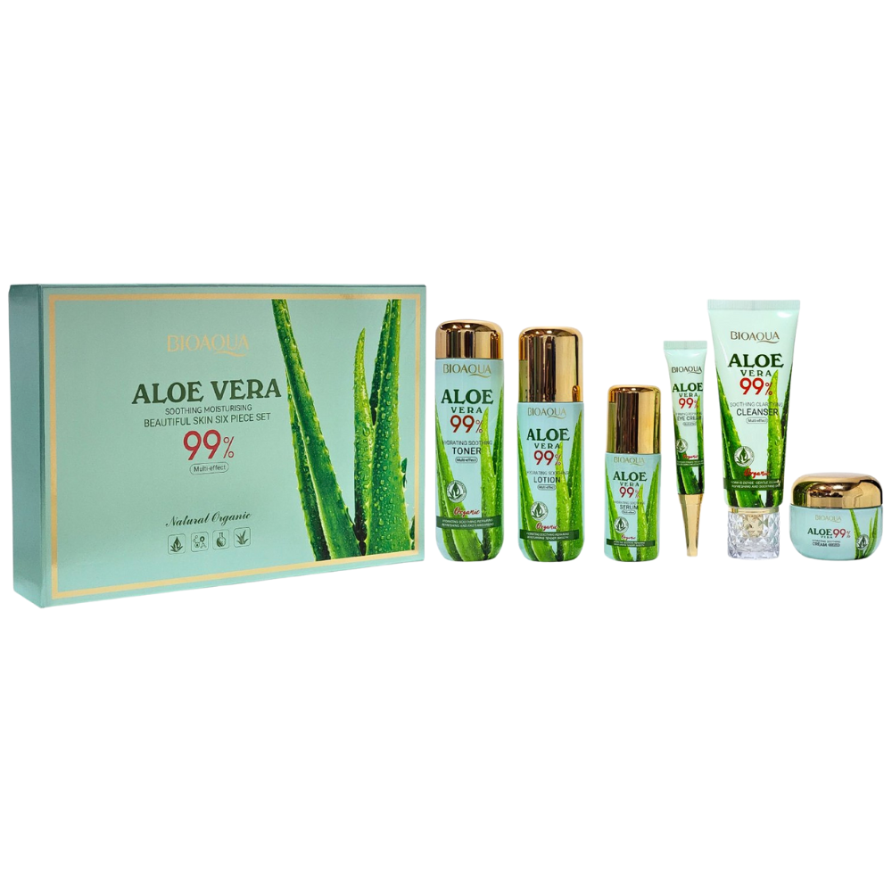 SET DE CUIDADO FACIAL DE HIDRATACION Y REPARACION A BASE DE ALOE VERA 6PCS BIOAQUA