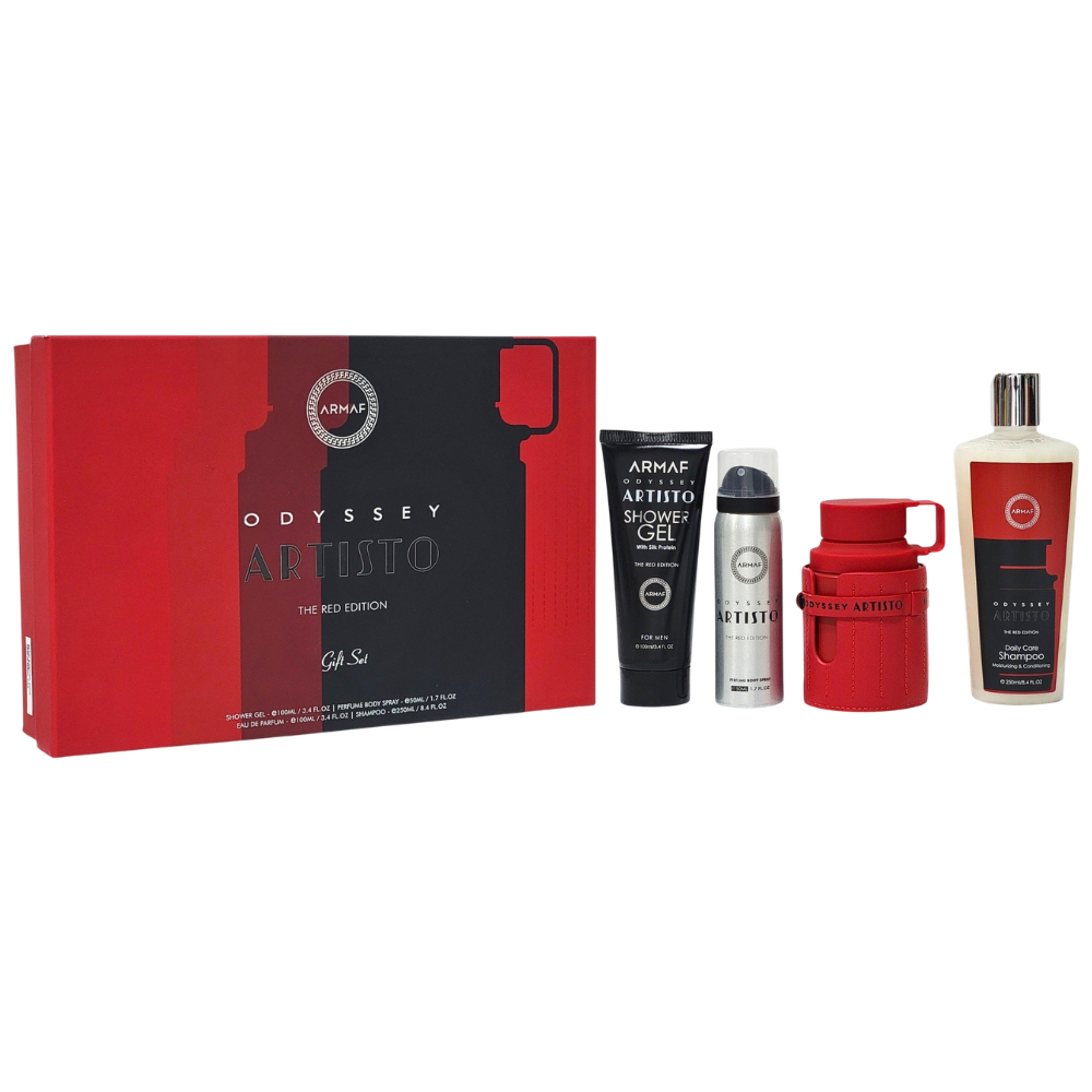 SET ARMAF ODYSSEY ARTISTO THE RED EDITION EDP 100ML, SHOWER GEL 100ML, BODY SPRAY 50ML, SHAMPOO 250ML (H)