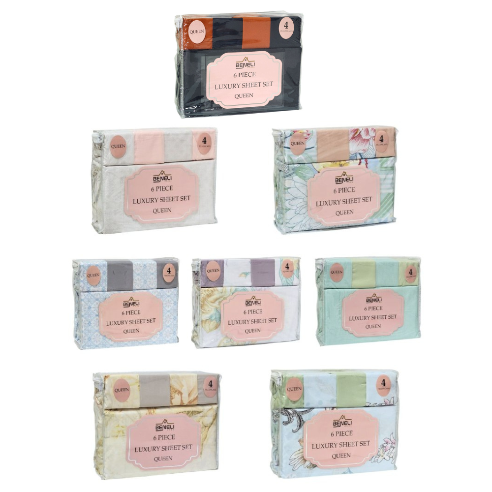 JUEGO DE SABANAS DE LUJO TAMAÑO QUEEN DE 6PCS BENELI HOME