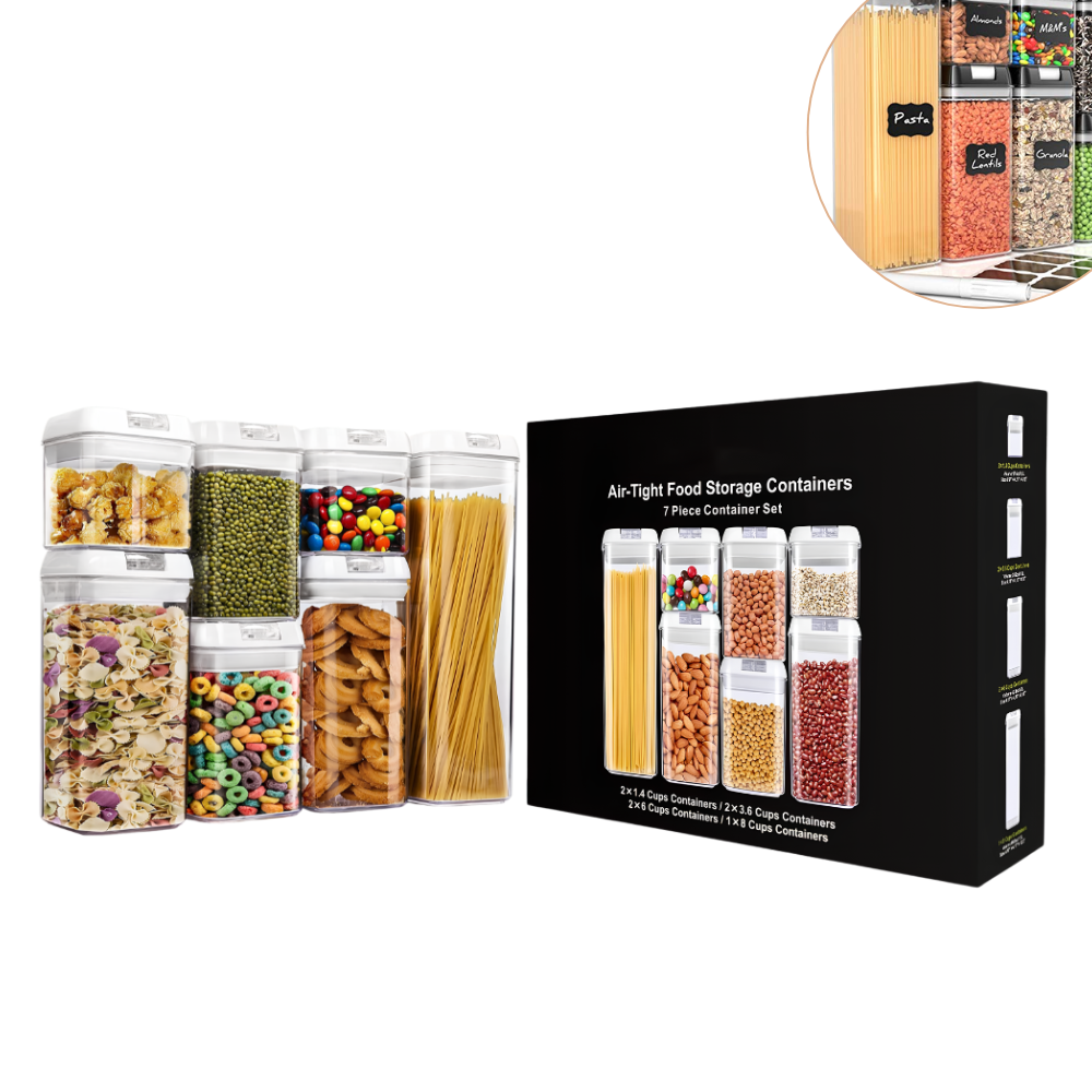 SET DE RECIPIENTES HERMETICOS ALMACENADORES DE ALIMENTOS DE 7PCS
