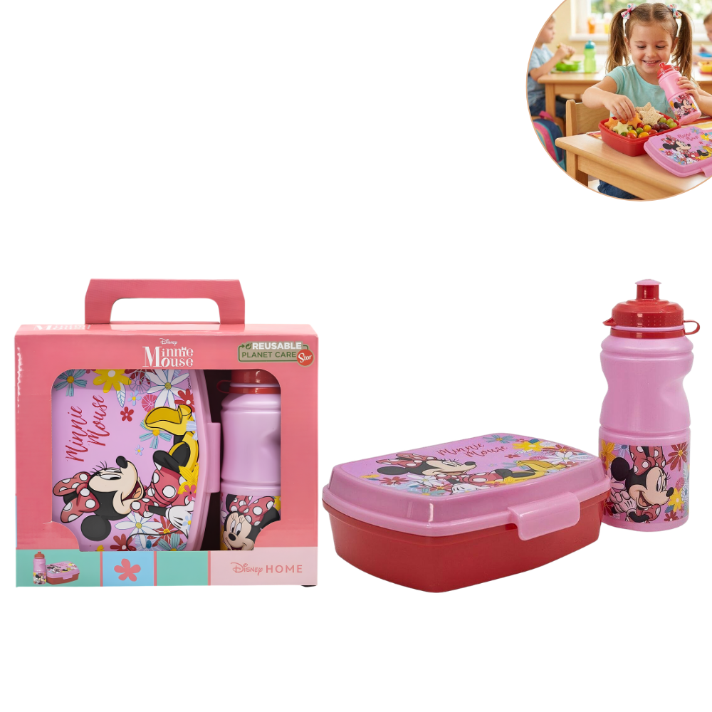 SET DE LONCHERA INFANTIL CON VASO PARA NIÑAS DE DISNEY MINNIE MOUSE