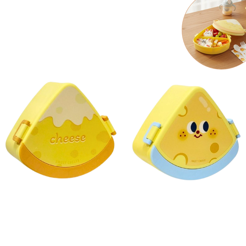 LONCHERA EN FORMA DE QUESO CON SEPARADOR Y CUBIERTOS PARA NIÑOS