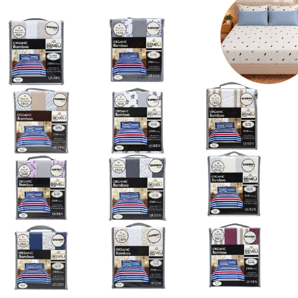 JUEGO DE SABANAS QUEEN DE 6 PIEZAS EN MICROFIBRA Y BAMBU BENELI HOME