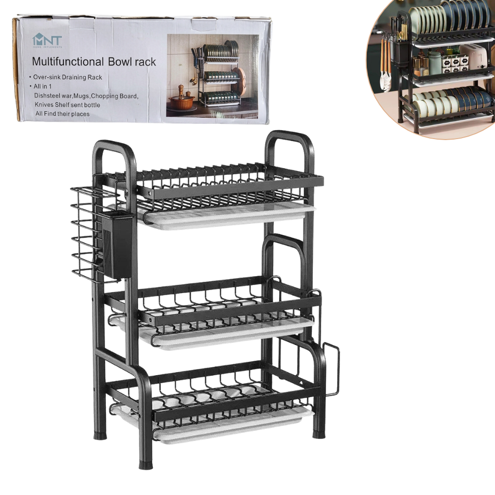 ESTANTE ORGANIZADOR ESCURRIDOR DE PLATOS DE 3 NIVELES DE ACERO INOXIDABLE HOME IMPLEMENTS 61X23.4X53CM