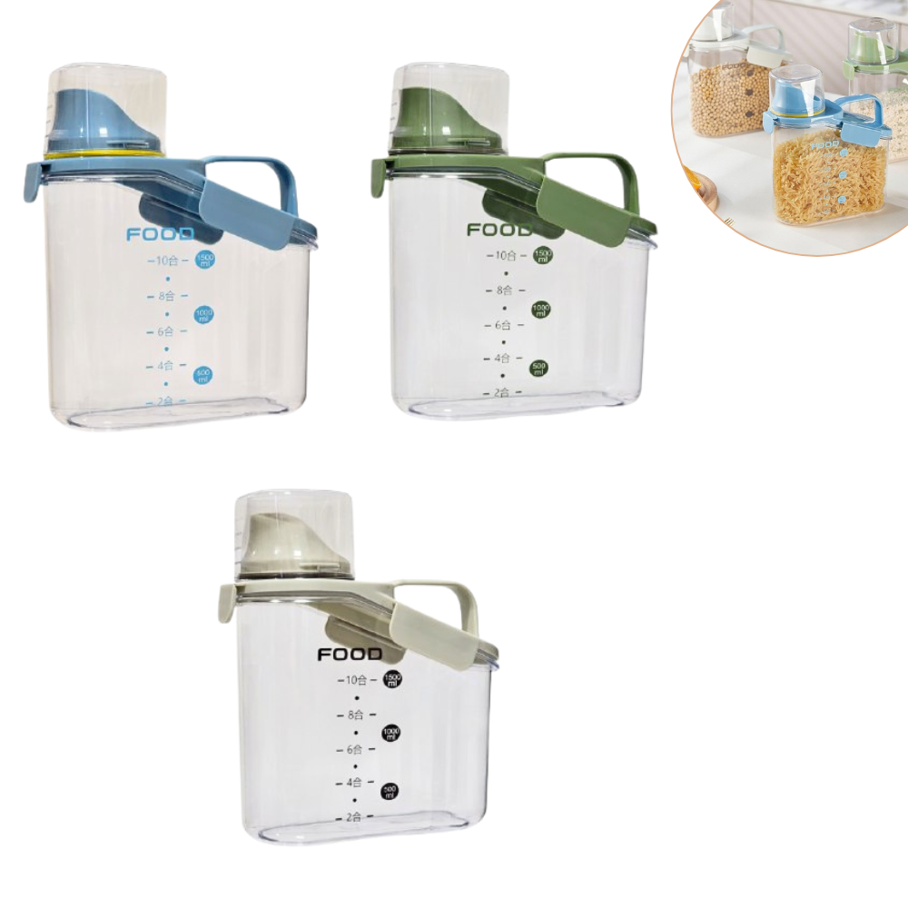 RECIPIENTE DISPENSADOR Y ALMACENADOR DE CEREALES Y GRANOS CON TAZA MEDIDORA 1500ML