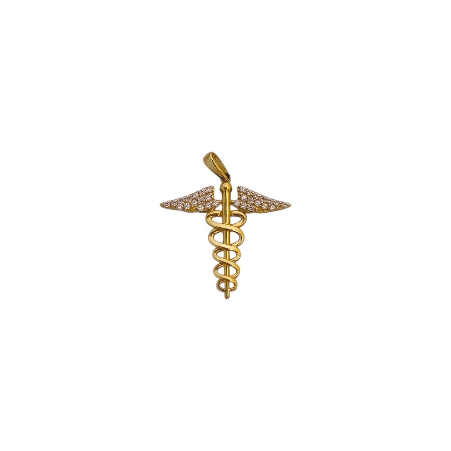 DIJE DE ORO 10K CON FORMA DE CADUCEO DE HERMES 2CM PESO: 1.2G