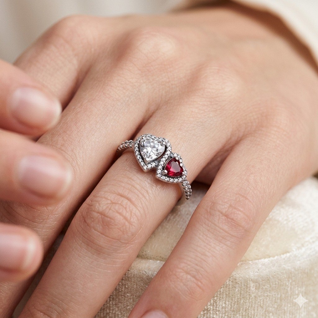 ANILLO PANDORA DE PLATA 9.25 HALO CORAZONES PESO: 3.2G