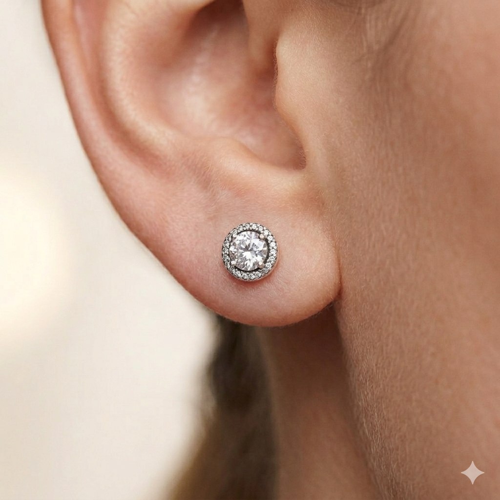 ARITOS PANDORA DE PLATA 9.25 CON DIAMANTE CIRCULAR PESO 2.2G