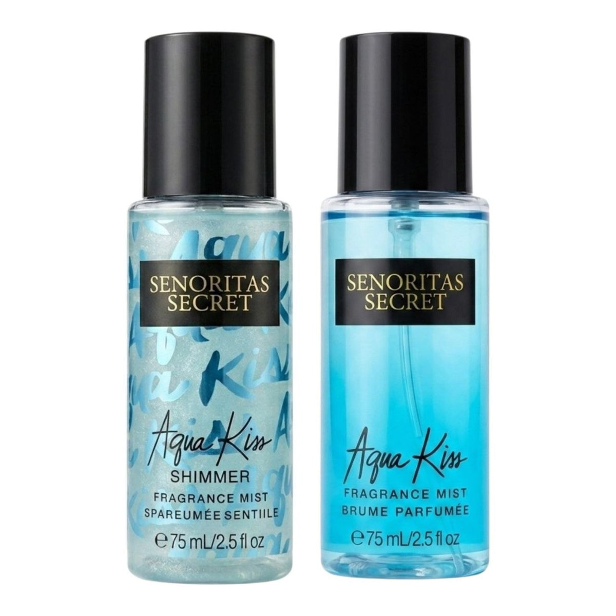 SET MINI SENORITAS SECRET AQUA KISS SPLASH 75ML SHIMMER 75ML (M) (AROMA SIMILAR A VICTORIAS SECRET AQUA KISS)