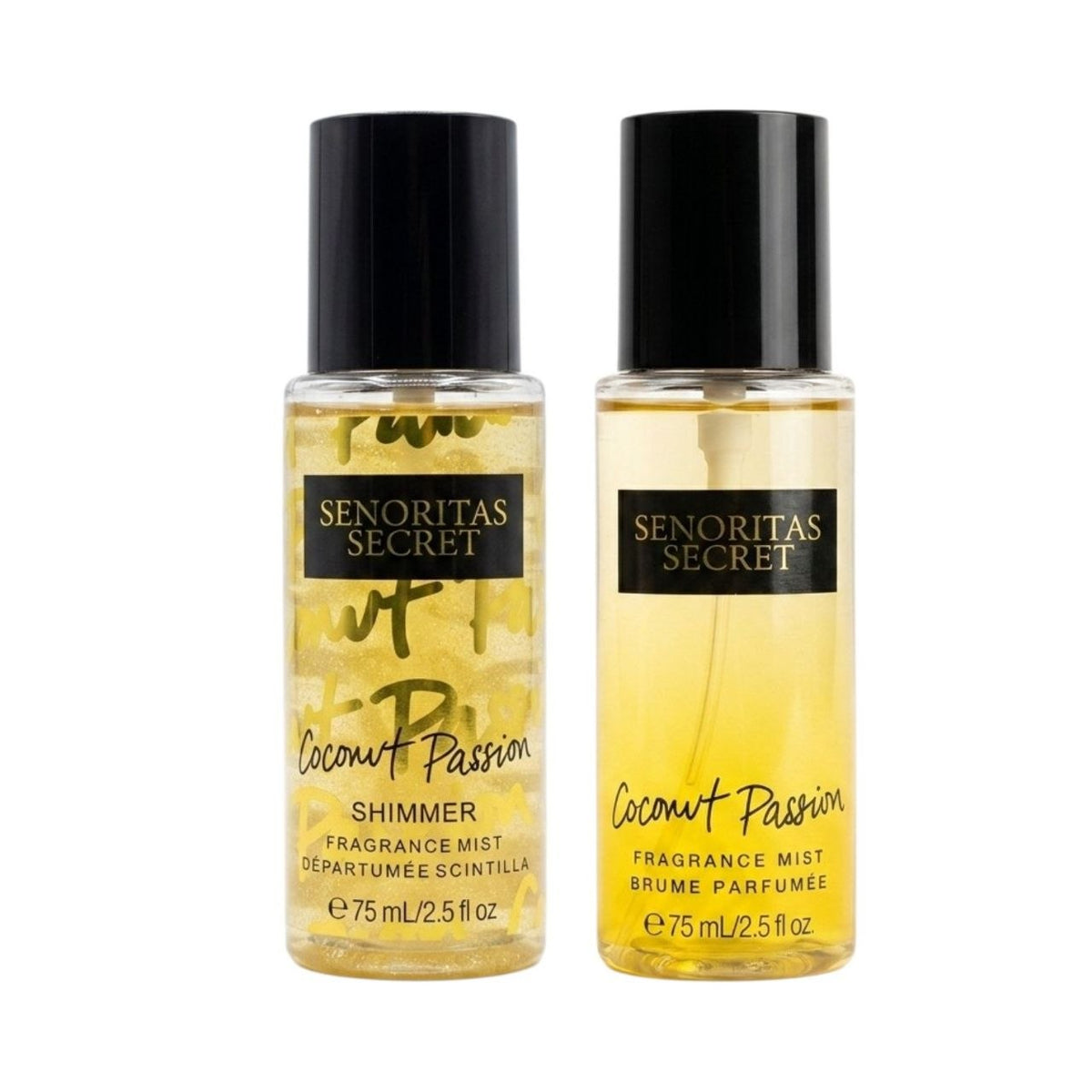 SET MINI SENORITAS SECRET COCONUT PASSION SPLASH 75ML SHIMMER 75ML (M) (AROMA SIMILAR A VICTORIAS SECRET COCONUT PASSION)