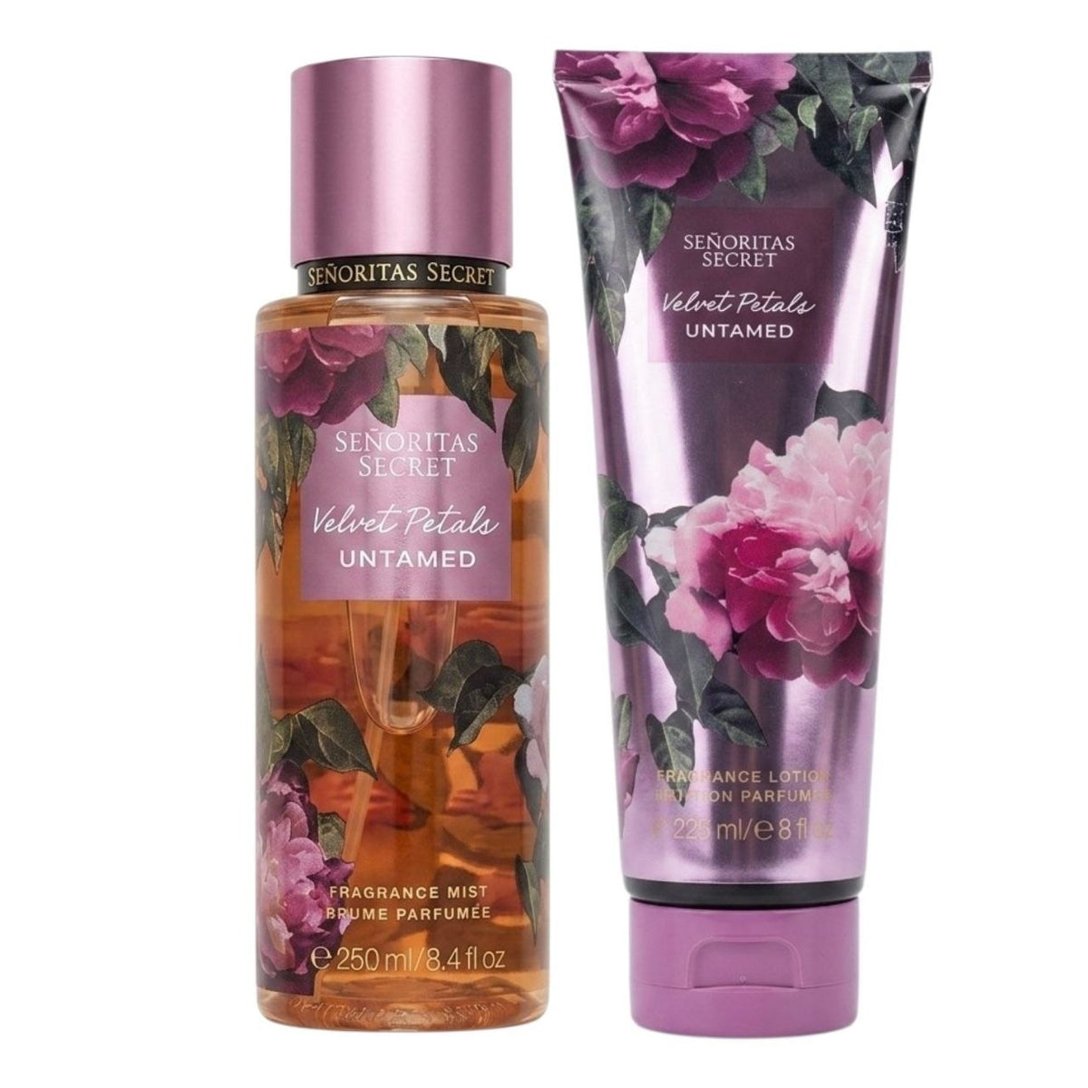 SET SENORITAS SECRET VELVET PETALS UNTAMED SPLASH 125ML Y CREMA CORPORAL 125ML (M) (AROMA SIMILAR A VICTORIAS SECRET VELVET PETALS UNTAMED)