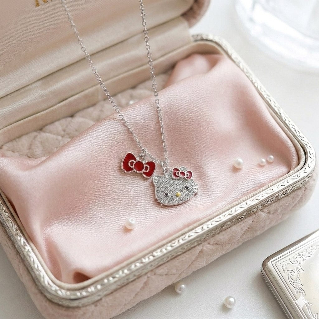 DIJE DE PLATA 9.25 EN FORMA DE HELLO KITTY CON MOÑO 25CM PESO: 3.3G