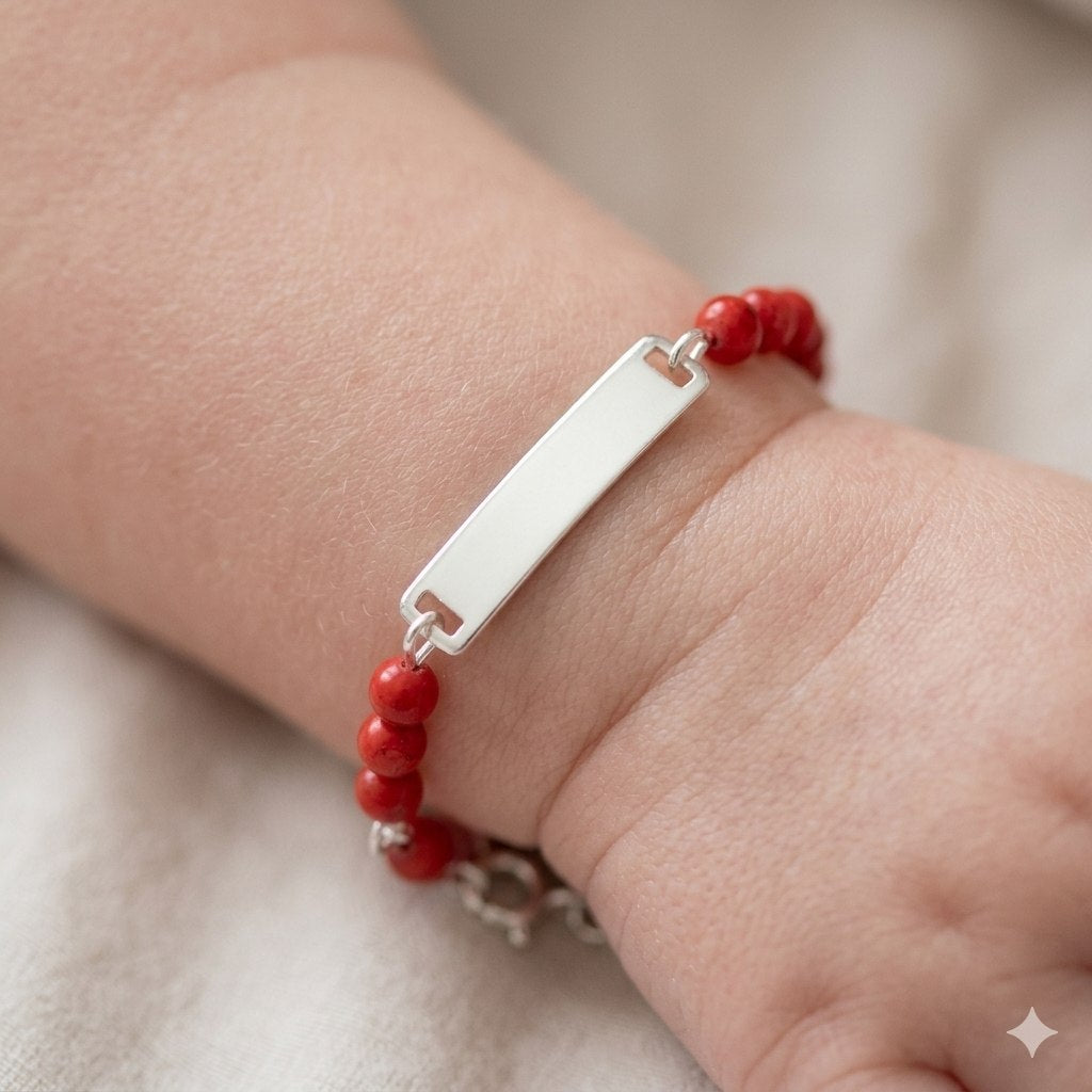 PULSERA DE PLATA 9.25 PARA BEBE CON PIEDRAS ROJAS 16CM PESO: 2.9G