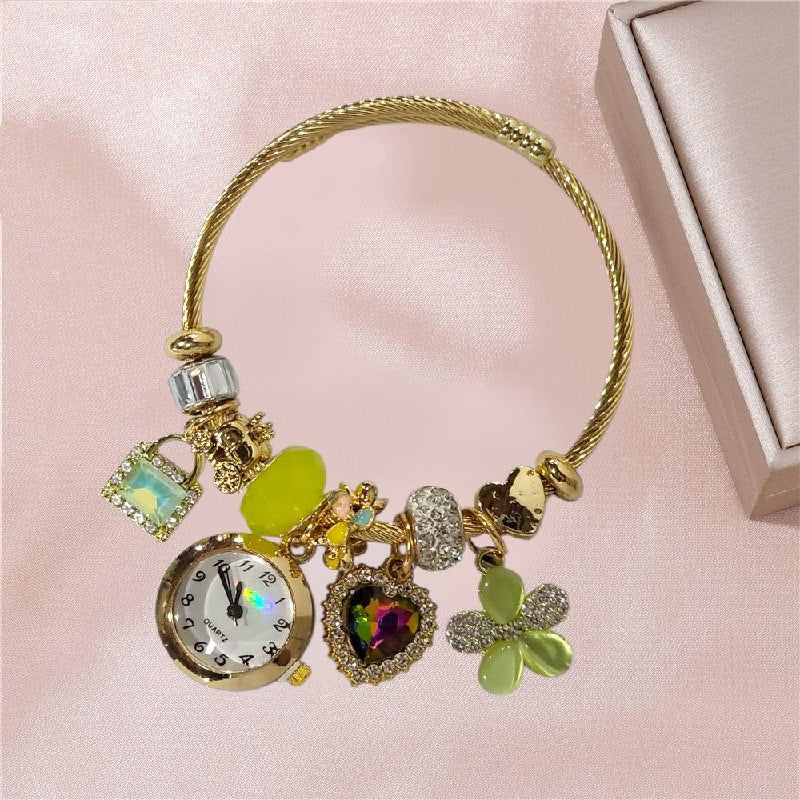 RELOJ ECONOMICO ESTILO PANDORA PARA DAMA DE ACERO CON BAÑO DE ENCHAPE