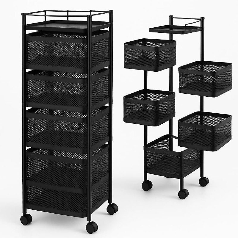 ESTANTE ORGANIZADOR MULTIUSOS GIRATORIO DE 5 NIVELES DE ACERO AL CARBONO NEGRO 90X28CM
