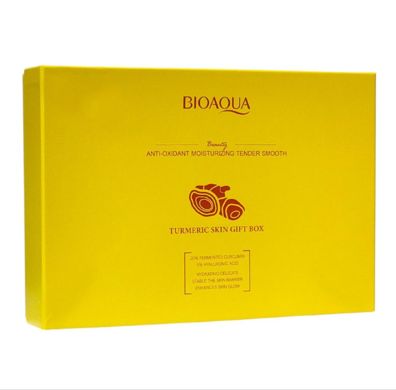 SET DE CUIDADO FACIAL DE CURCUMA DE 6 PIEZAS, EFECTO ANTIOXIDANTE, HIDRATANTE Y TIERNA EN LA PIEL BIOAQUA TURMERIC