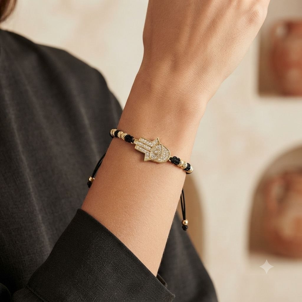 PULSERA DE ENCHAPE PARA DAMA CON DISEÑO DE MANO CON OJO