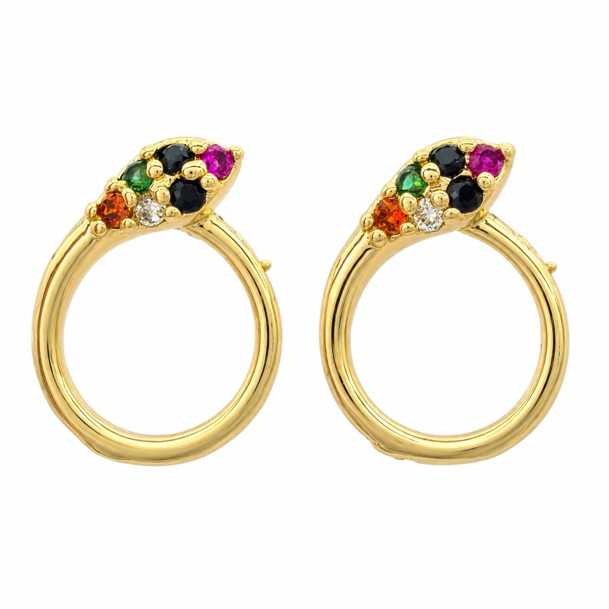ARITOS DE ENCHAPE PARA DAMA CON DISENO DE SERPIENTE O HUGGIS CON CRISTALES MULTICOLOR 0.5CM