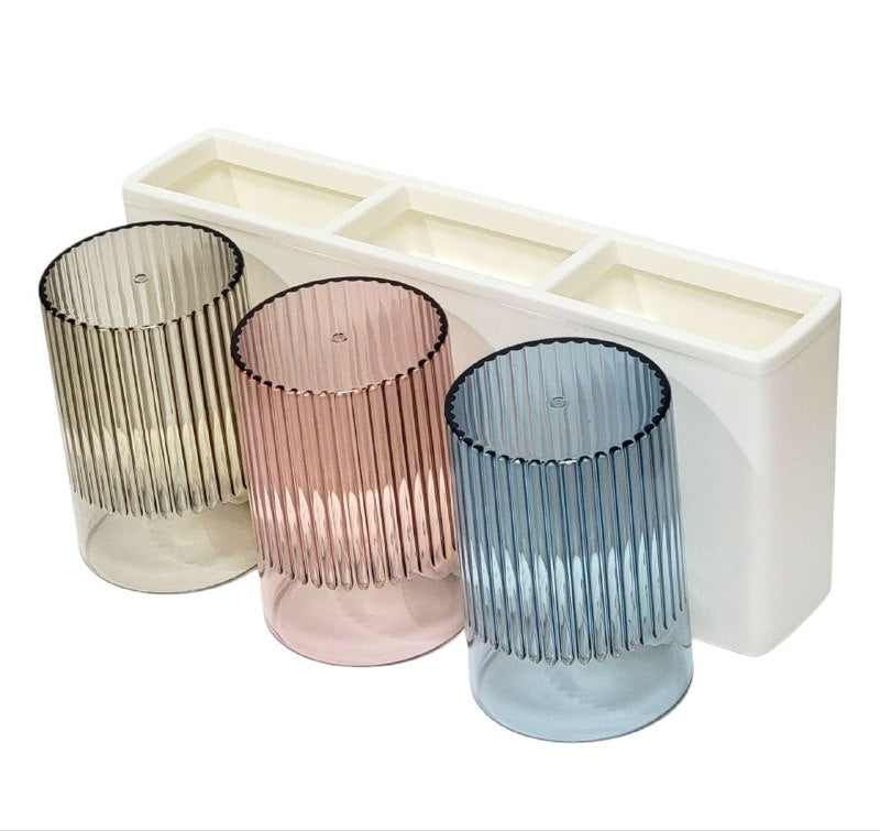 ESTANTE ORGANIZADOR PARA BAÑO CON DEPOSITO PARA CEPILLO DE DIENTES Y UTENSILIOS DE BELLEZA, INCLUYE 3 VASOS PARA ENJUAGAR, FACIAL DE LIMPIAR GOOD LIFE