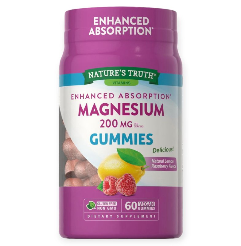 VITAMINAS EN GOMITAS DE MAGNESIO, RACION DE 200MG, SIN GLUTEN, SABOR A LIMON Y FRAMBUESA NATURE S TRUTH 60UND