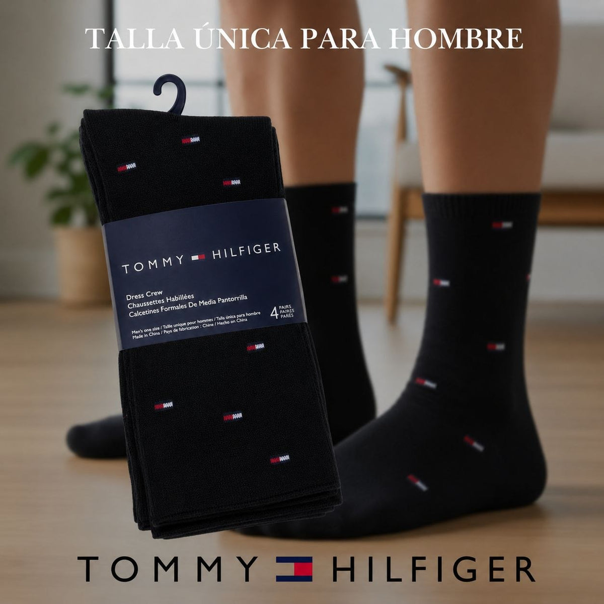 CALCETA ALTA TOMMY HILFIGER PARA HOMBRE 4 PARES TALLA ÚNICA
