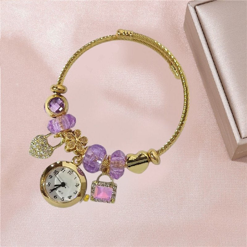 RELOJ ECONOMICO ESTILO PANDORA PARA DAMA DE ACERO CON BAÑO DE ENCHAPE