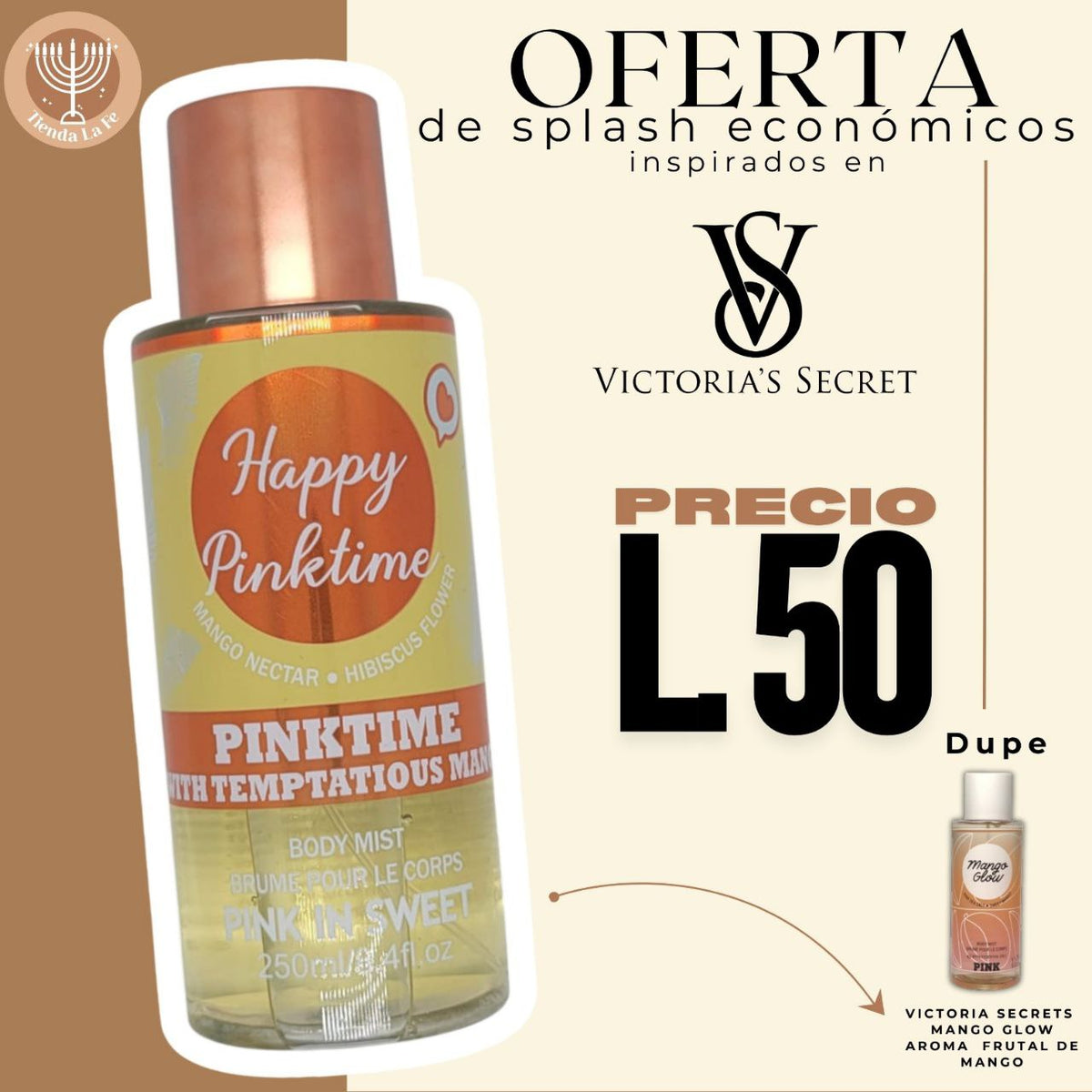 SPLASH PINK IN SWEET HAPPY PINK TIME 250ML (M) (DUPE DE VICTORIAS SECRET PINK MANGO GLOW)