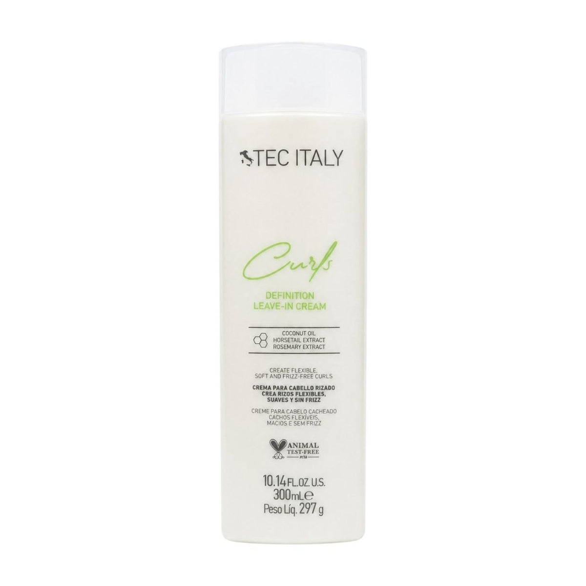 CREMA PARA PEINAR PARA RIZOS SIN ENJUAGUE CON ACEITE DE COCO Y EXTRACTO DE COLA DE CABALLO Y ROMERO TEC ITALY 300ML