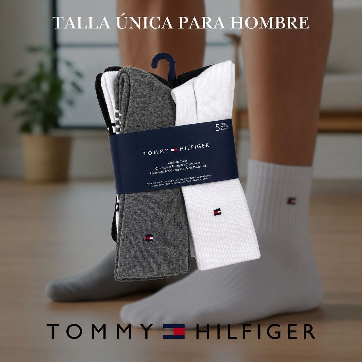CALCETA ALTA TOMMY HILFIGER PARA HOMBRE 5 PARES TALLA ÚNICA