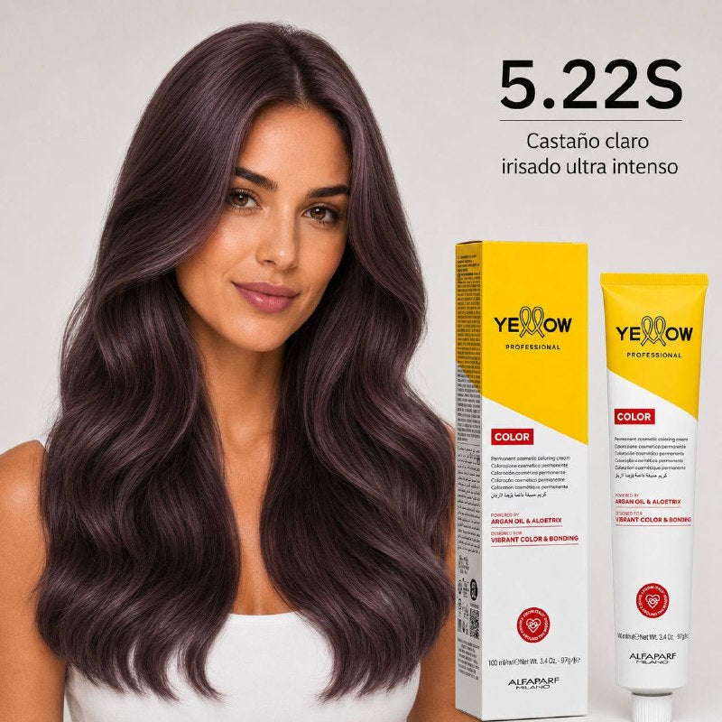 TINTE PERMANENTE PARA EL CABELLO CON ACEITE DE ARGAN Y ALOETRIX TONO 5.22S CASTAÑO CLARO IRISADO ULTRA INTENSO ALFAPARF 100ML