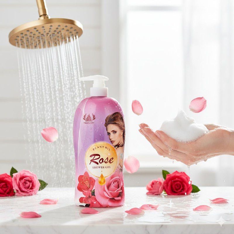 GEL DE DUCHA DE ACEITE DE ROSA, MULTIPLE CUIDADO DE LA PIEL, LUBRICA Y SUAVIZA EFICAZMENTE LA PIEL DURANTE MUCHO TIEMPO, DEJANDO SENSACION DE SUAVIDAD TREE CITY 1380ML