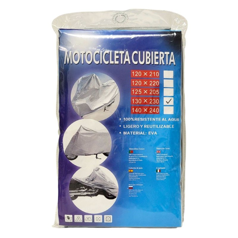 CAPOTE FORRO PARA MOTOCICLETA, CUBRE EL 100%, RESISTENTE AL AGUA, LIGERO, REUTILIZABLE 130X230CM