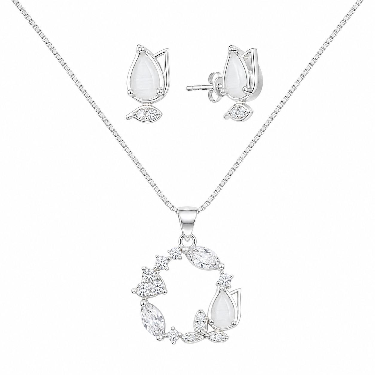 SET DE ENCHAPE PARA DAMA CON DISEÑO DE CORONA FLORAL CON TULIPÁN BLANCO Y CRISTALES