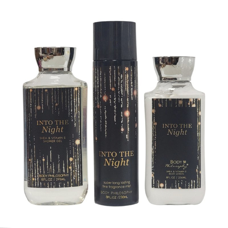 SET BODY PHILOSOPHY INTO THE NIGHT SPLASH 236ML, SHOWER GEL 295ML, BODY LOTION 236ML (M) (AROMA SIMILAR B&W INTO THE NIGHT)