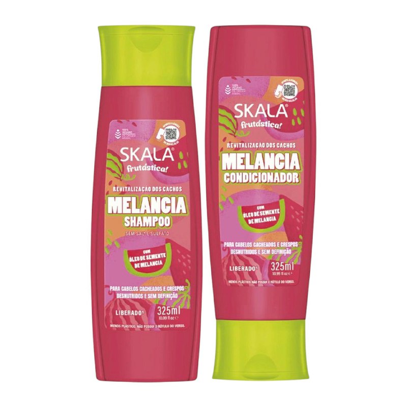 SHAMPOO EN SET, SHAMPOO SIN SAL 325ML, ACONDICIONADOR 325ML, REVITALIZACION DE RIZOS CON ACEITE DE SANDIA SKALA