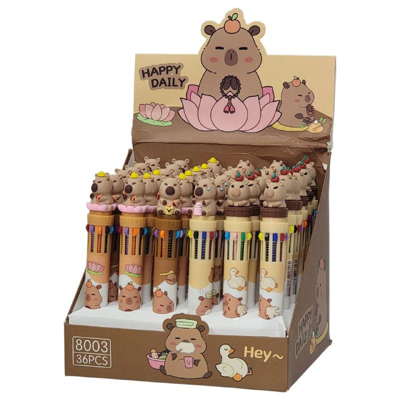 LAPIZ BOLIGRAFO MULTICOLOR 10 EN 1, DISEÑO DE CAPIBARA,CAPYBARA HAPPY DAILY