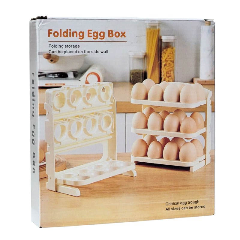 ORGANIZADOR DE HUEVOS PLEGABLE DE 3 NIVELES CON CAPACIDAD DE 24 HUEVOS 20.5X10X19.5CM