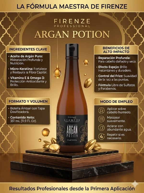 SHAMPOO DE REPARACION INTENSA DE ACEITE DE ARGAN PREMIUM HUMECTANTE FIRENZE 351ML