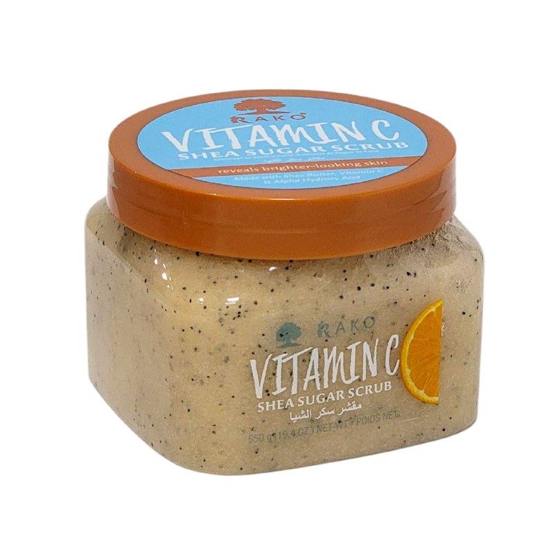 EXFOLIANTE COPORAL REVITALIZANTE CON MANTECA DE KARITE VITAMINA C Y ALFAHIDROXIACIDO RAKO 550G
