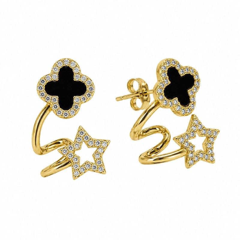 ARITOS DE ENCHAPE PARA DAMA CON DISEÑO DE ESTRELLA Y FLOR 2CM