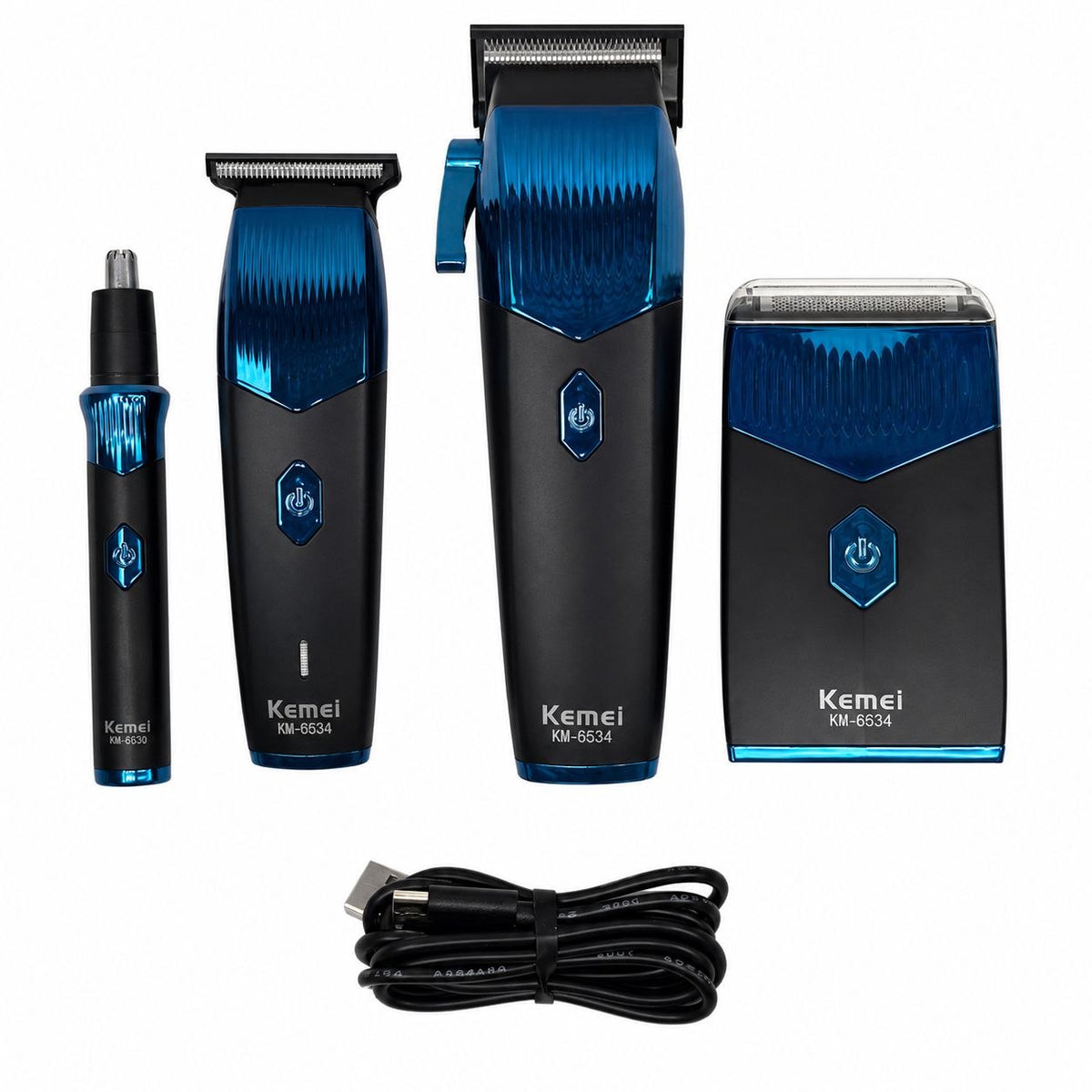 KIT PROFESIONAL 4 DE 17 PIEZAS PARA HOMBRES AFEITADORA CABEZAL, AFEITADORA PARA BARBA, AFEITAFORA PARA CUERPO, AFEITADORA PARA NARIZ Y OREJAS KEMEI 19CM, 14CM, 12CM